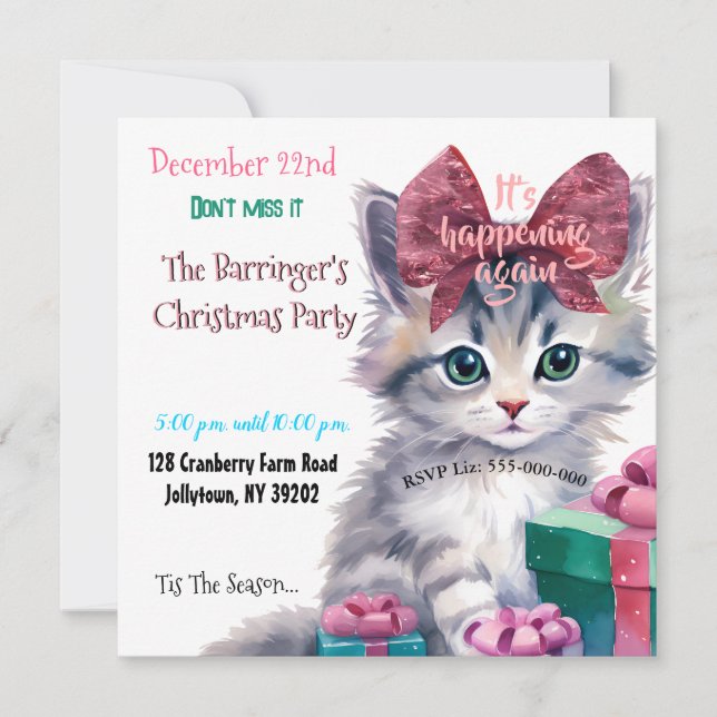 Kitty Christmas Annual Party  Invitation (Front)