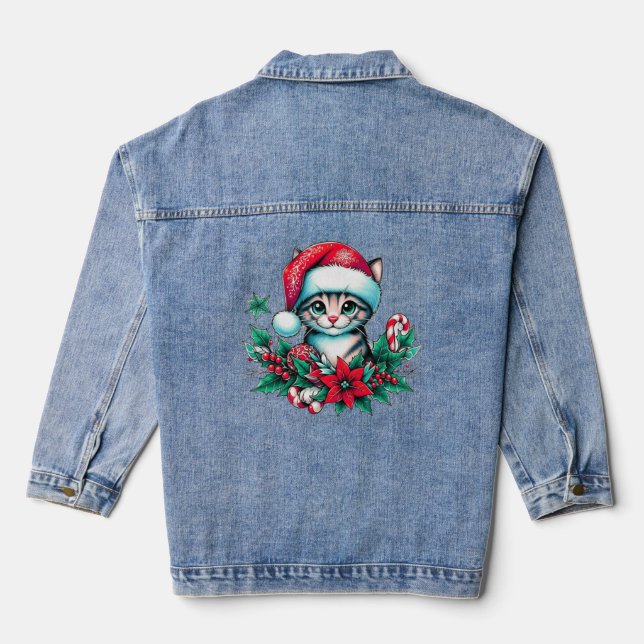 Kitty Christmas Denim Jacket (Back)