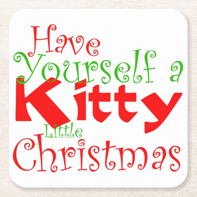 Kitty Christmas Holiday Pet Paper Coaster (Front)