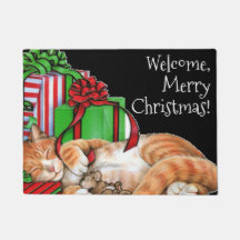 Kitty Christmas Welcome Mat