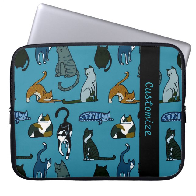 Kitty Corner Cat Pattern Laptop Sleeve (Front)
