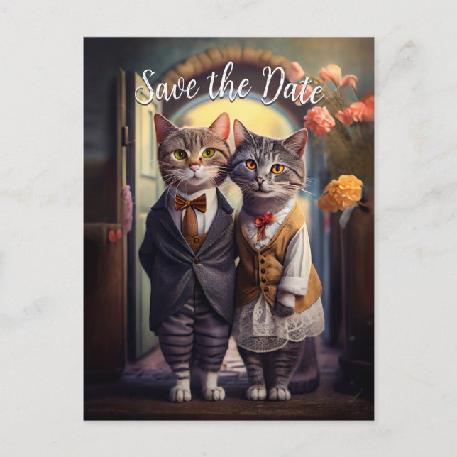 Kitty Couple - Save The Date Postcard (Front)