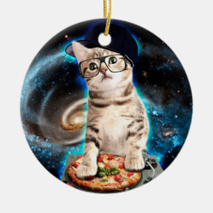 kitty dj cat ceramic ornament