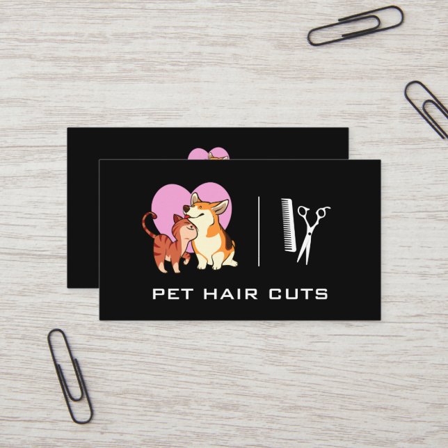 Kitty Doggie Heart Logo Business Card (Front/Back In Situ)