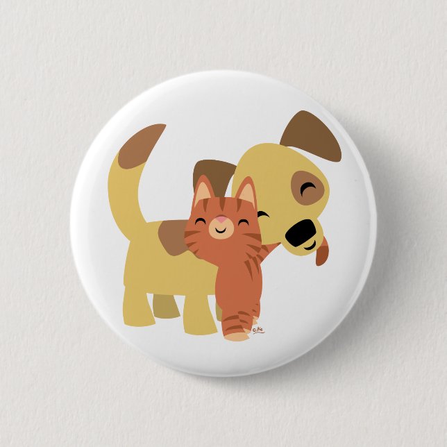 Kitty & Doggy cartoon button badge (Front)