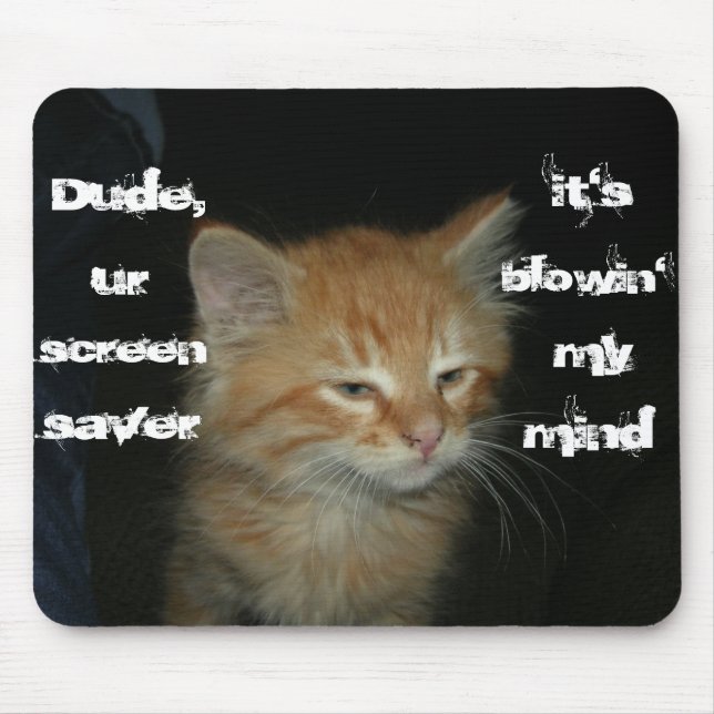 Kitty "Dude Screen Saver Blowin' My Mind" Mousepad (Front)