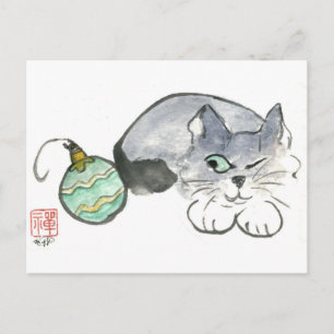 Kitty Eyes a Green & Gold Ornament Postcard