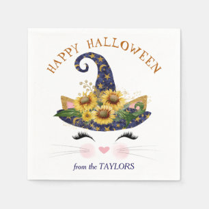 Kitty Face Gold Floral Halloween Napkin