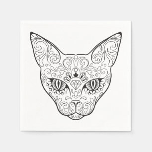 Kitty Face Sugar Skull   Day of the Dead Cat Napkin