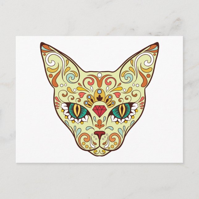 Kitty Face Sugar Skull | Day of the Dead Cat Postcard (Front)