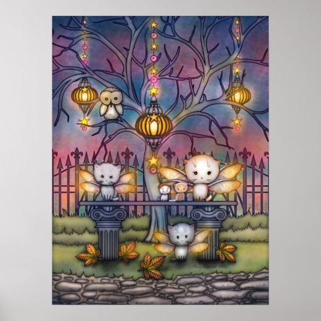Kitty Fairies on an Autumn Night Art Poster (Front)