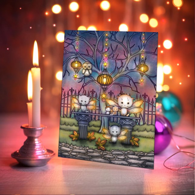 Kitty Fairies on an Autumn Night Cute Art Card (Creator Uploaded)