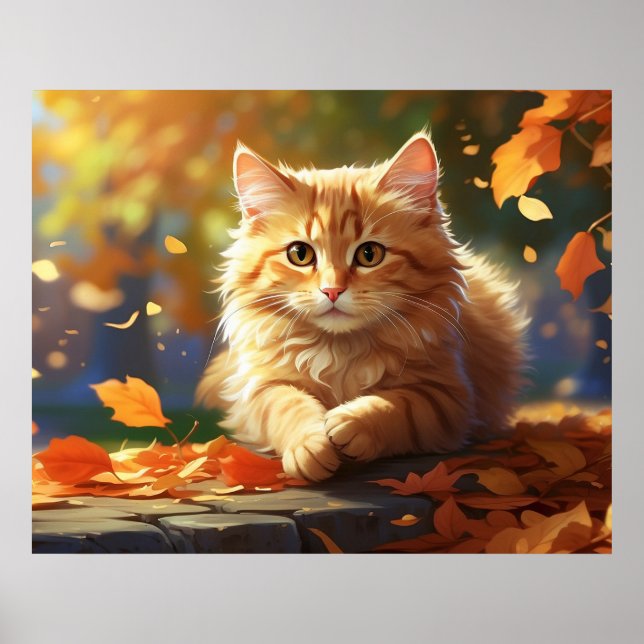 *~* Kitty Fall Leaves 5:4  Kitten Cat AP68  Poster (Front)