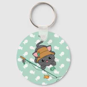 Kitty Fishing Key Ring