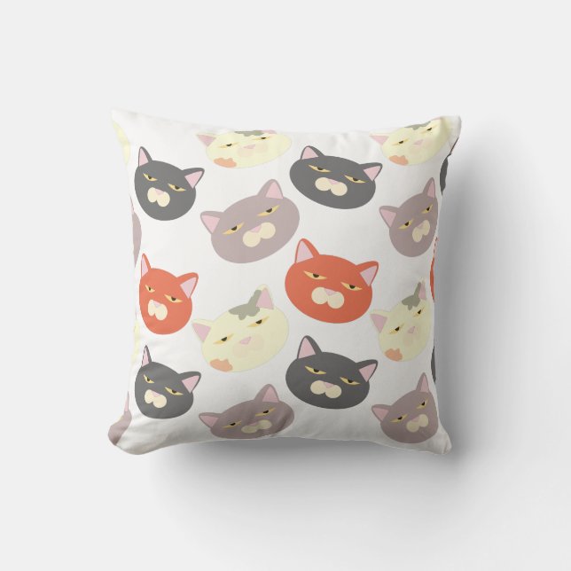 Kitty Fun Heads Cartoon Happy Pattern Cushion (Front)