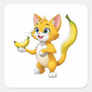 "Kitty Goes Bananas" Square Sticker