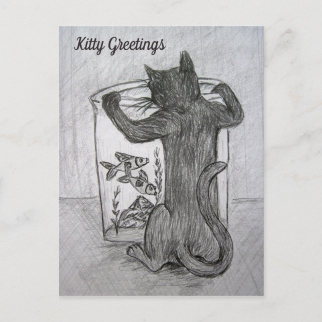 Kitty Goldfish Lover Custom Greeting Cat Postcards (Front)