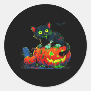 Kitty Halloween Pumpkin Black Cat Classic Round Sticker