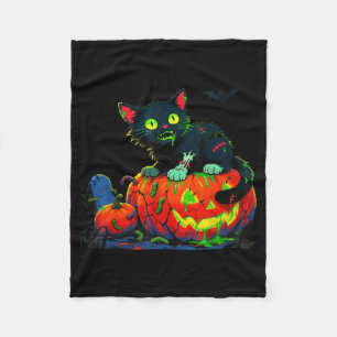 Kitty Halloween Pumpkin Black Cat Fleece Blanket