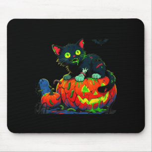 Kitty Halloween Pumpkin Black Cat Mouse Pad