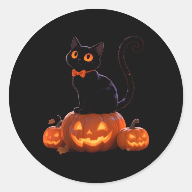 Kitty Halloween Pumpkin Black Cat Performance Classic Round Sticker (Front)