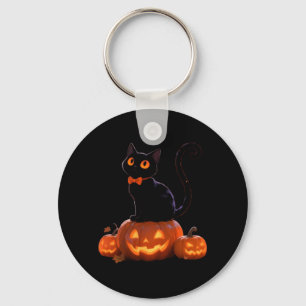 Kitty Halloween Pumpkin Black Cat Performance Key Ring