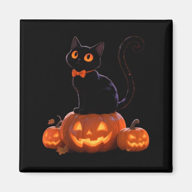 Kitty Halloween Pumpkin Black Cat Performance Magnet (Front)