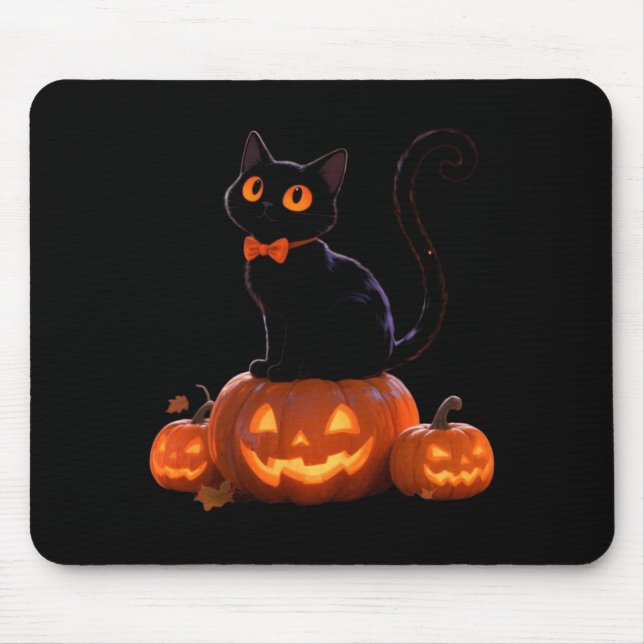 Kitty Halloween Pumpkin Black Cat Performance Mouse Pad (Front)