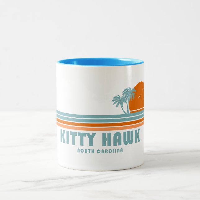 Kitty Hawk North Carolina Sun Palm Trees Two-Tone Coffee Mug (Center)
