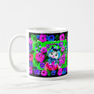 Kitty In a Basket Retro Mug