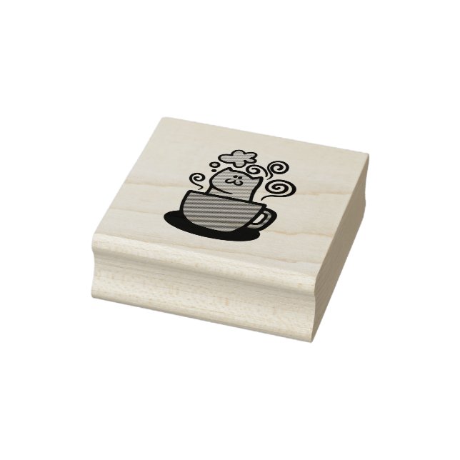 Kitty in a coffee cup rubber stamp (Stamp)