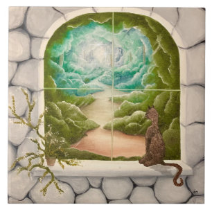 Kitty in a Window Ceramic Tile