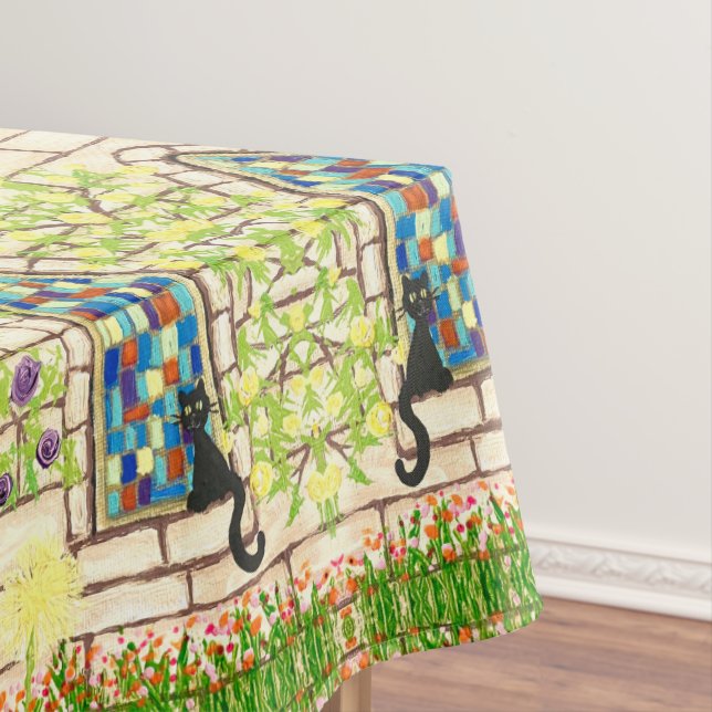 Kitty in a Window Tablecloth (In Situ)