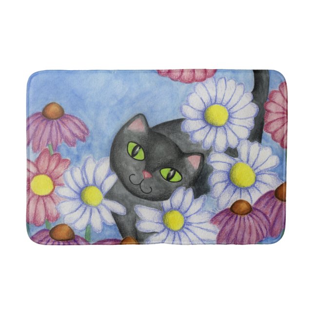 Kitty in Flowers Bath Mat (Front)