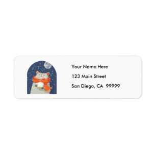 Kitty in Orange Scarf Let it Snow Return Address Label