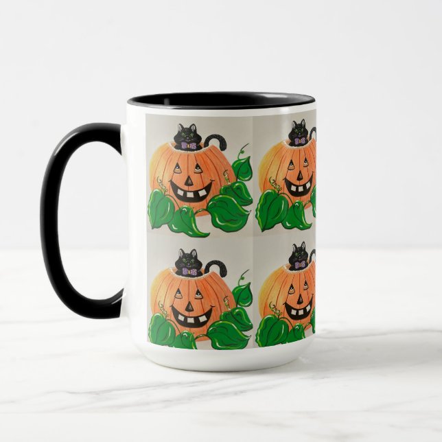 Kitty in Pumpkin Candy Jar Mug (Left)