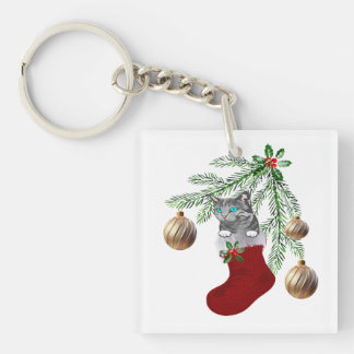 Kitty in Stocking Key Ring