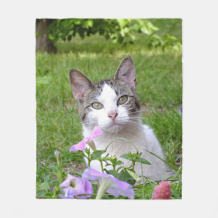 Kitty in the Flowers Fleece blanket