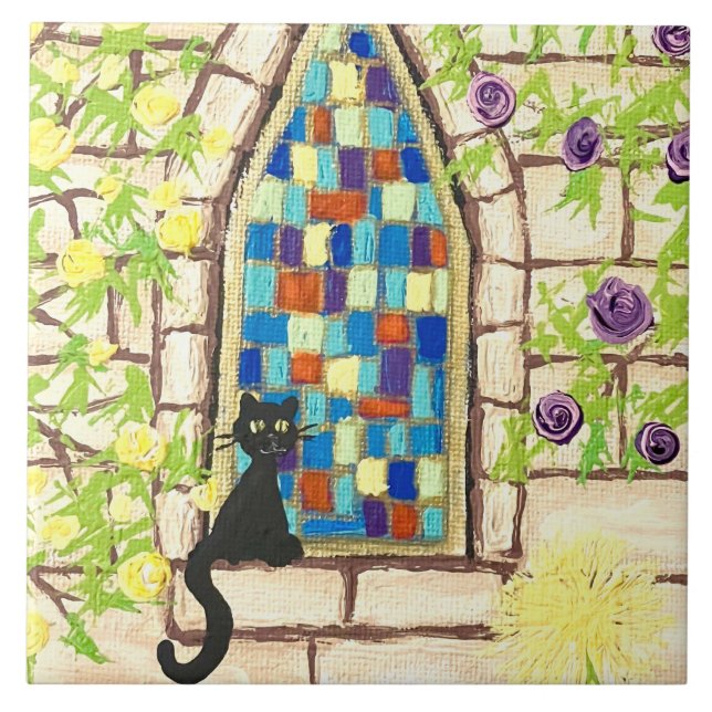 Kitty in the Window Ceramic Tile (Front)