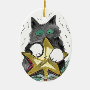 Kitty is at Top of the Christmas Tree Ceramic Tree Decoration