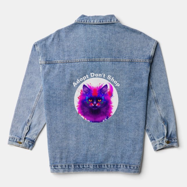 Kitty Kaleidoscope: Vibrant Cat Portrait Denim Jacket (Back)