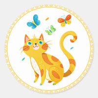 Kitty Kat and Colourful Butterflies, gold frame,