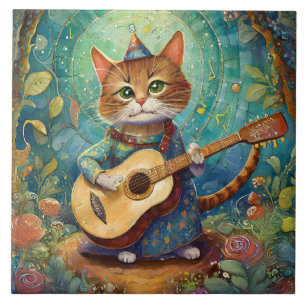 Kitty Kat Playing Guitar Ceramic Tile