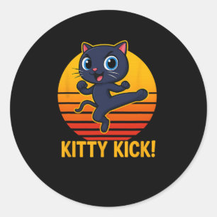 Kitty Kick Karate Martial Arts Cat Retro Sunset An Classic Round Sticker