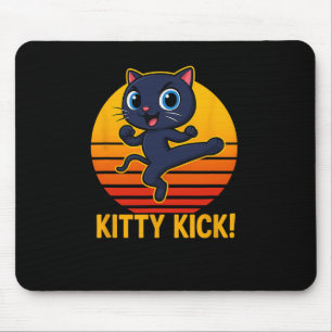 Kitty Kick Karate Martial Arts Cat Retro Sunset An Mouse Pad
