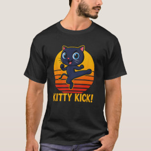 Kitty Kick Karate Martial Arts Cat Retro Sunset An T-Shirt