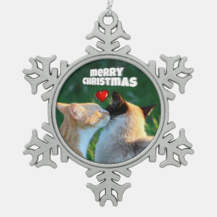 Kitty kiss snowflake pewter christmas ornament