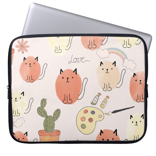 Kitty Kitten Cats: Cute Animal Pattern Laptop Sleeve (Front)