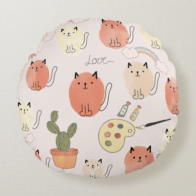 Kitty Kitten Cats: Cute Animal Pattern Round Cushion (Front)