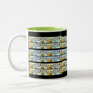 Kitty Lineup-Colourful Cats Two-Tone Coffee Mug